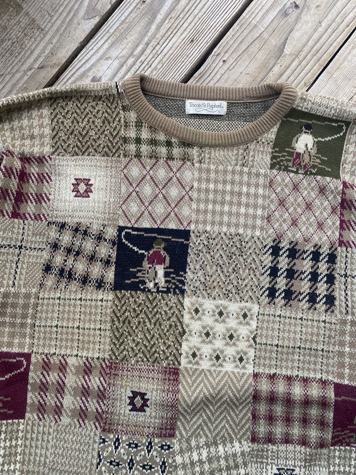 Vintage Vintage Patchwork Fisherman Beige Knit Abstract Sweater Size US L / EU 52-54 / 3 - 2 Thumbnail