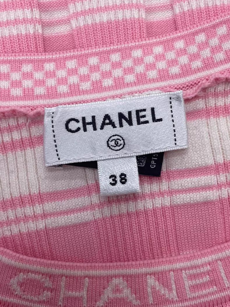 Chanel Chanel Pink striped knitted short sleeves Size XS / US 0-2 / IT 36-38 - 4 Thumbnail