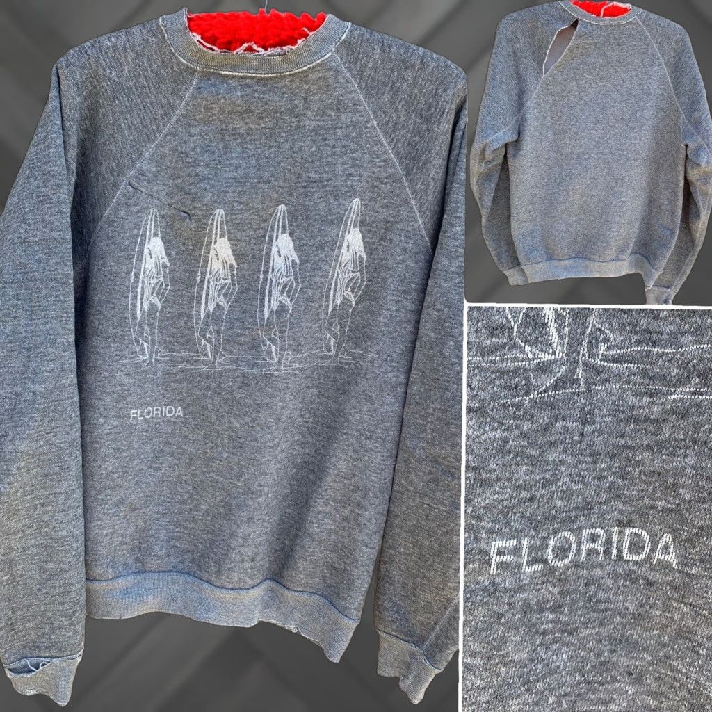 Vintage Vintage Florida Sweatshirt Surfer Girl Surfboard Graphic Raglan Long Sleeve Gray L Mens Shirts Pullover 70s 1970s Surfer Gift Size US L / EU 52-54 / 3 - 1 Thumbnail