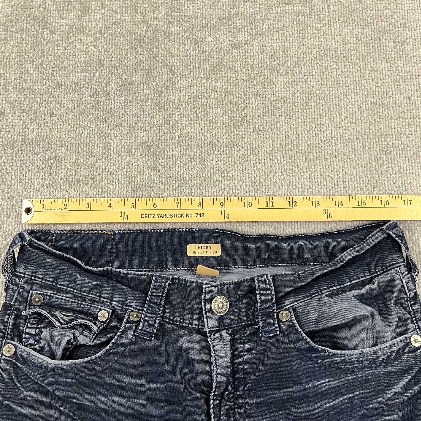 True Religion TRUE RELIGION Jeans Mens 32 x 31 Ricky Relaxed Straight Fit Blue Pants Grunge Size US 32 / EU 48 - 3 Thumbnail
