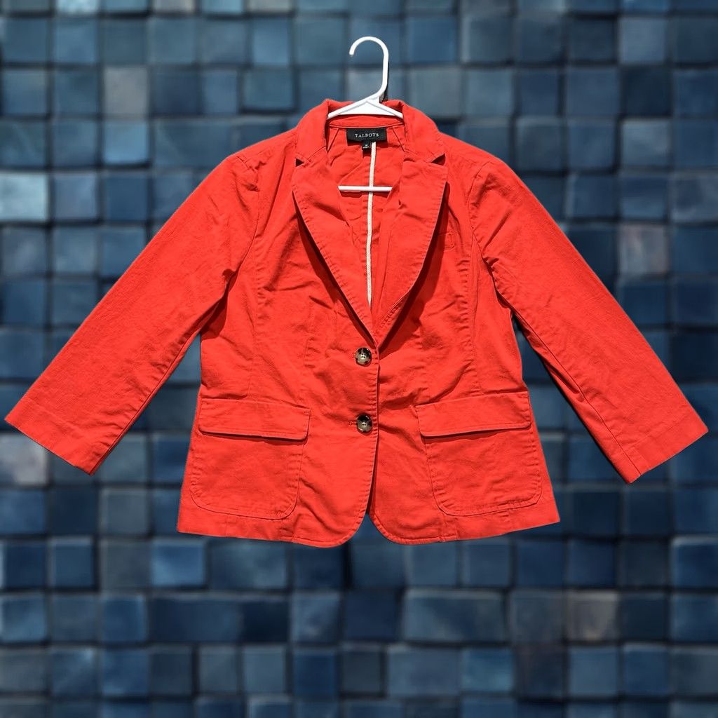 Talbots Talbots Blazer Womens Size 10 Red Two Button Cotton Blend Office Casual EUC Shirt Jacket Blazer Size L / US 10 / IT 46 - 1 Thumbnail