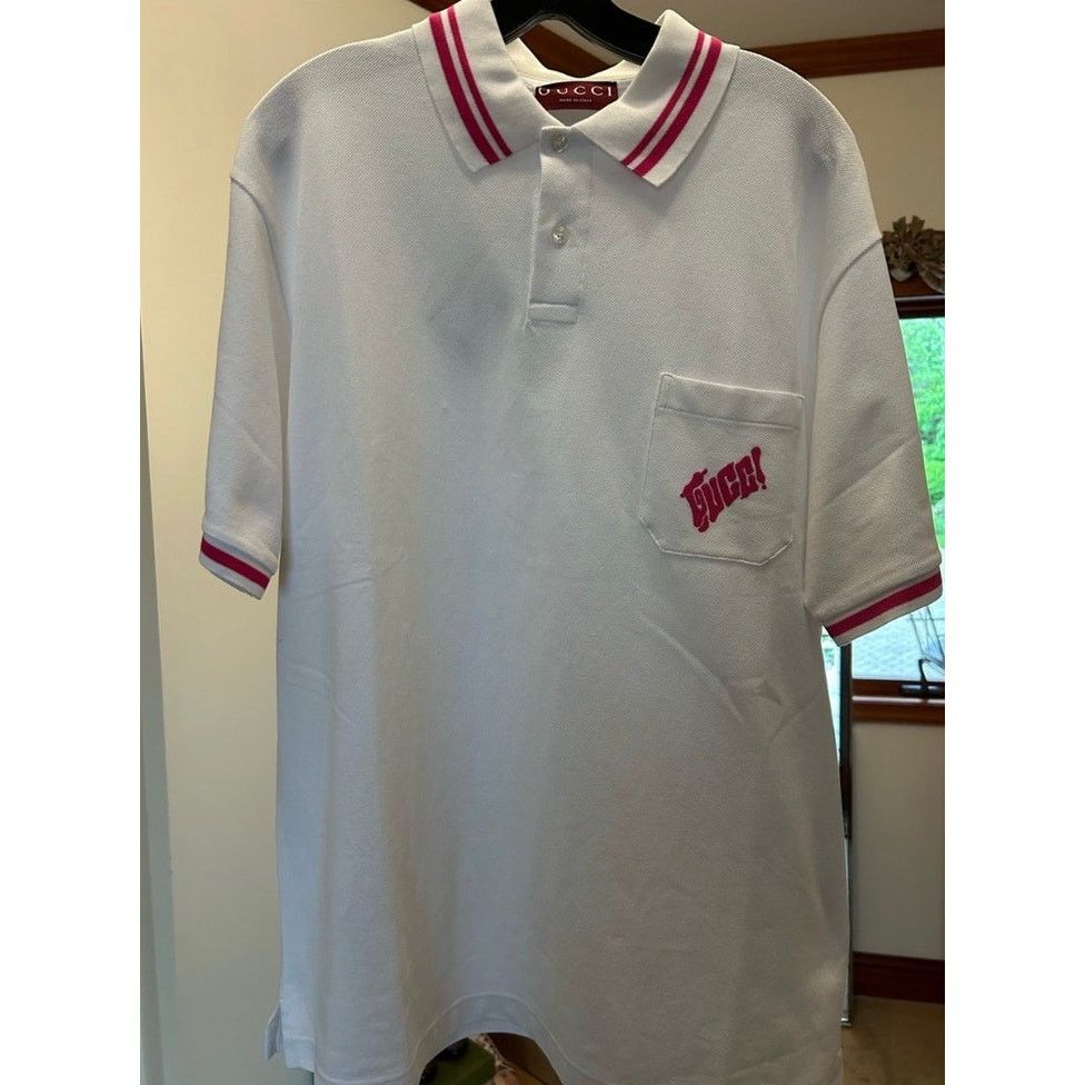 Gucci Men's Gucci polo shirt with pink embroidered logo size XL Size US XL / EU 56 / 4 - 2 Thumbnail