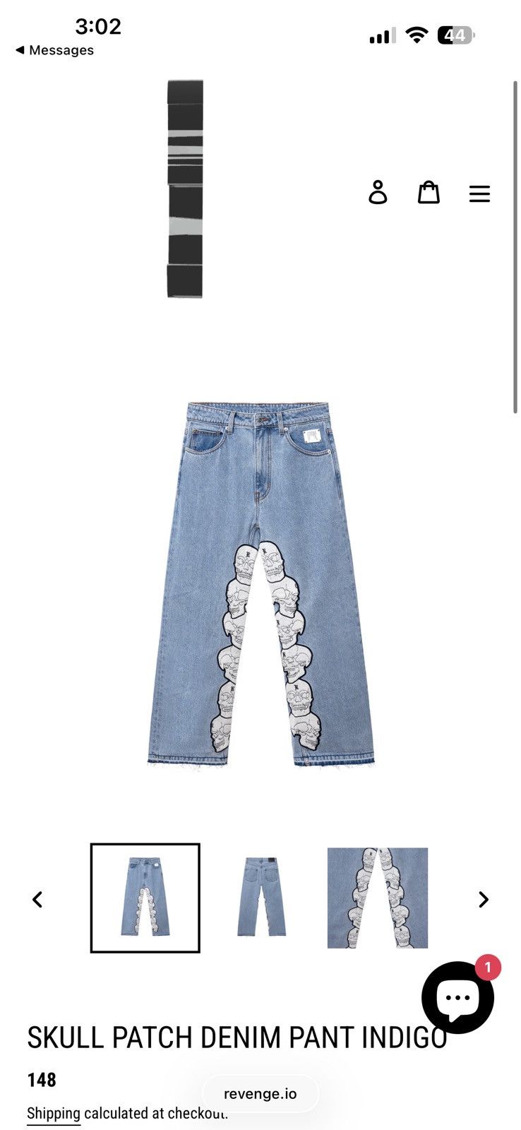 SKULL PATCH DENIM PANT INDIGO