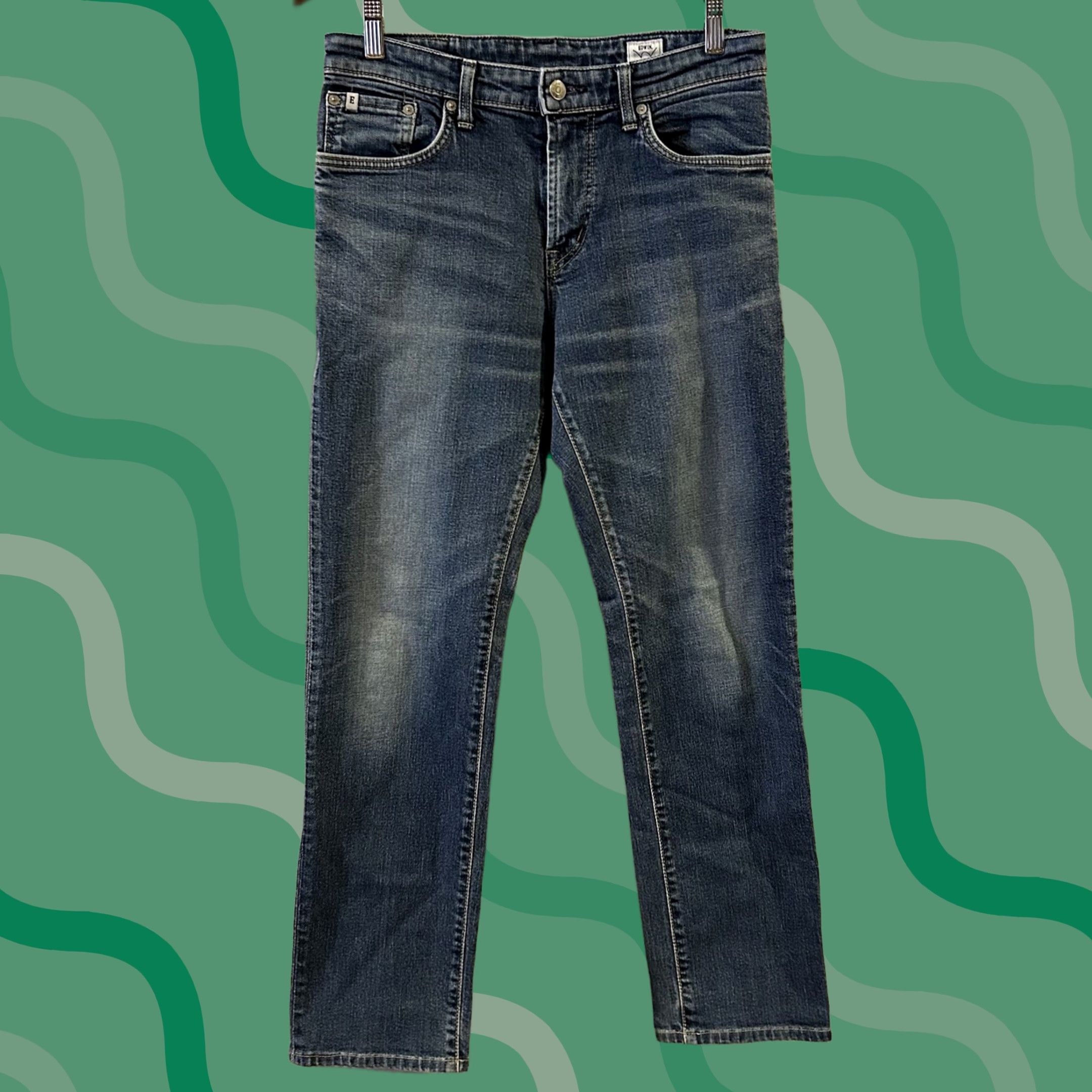 Edwin Edwin Jeans Mens Blue Denim Slim Tapered 29x29 Distressed Whiskers Button Zip Logo 5-Pocket Japan Vintage No Size US 29 - 1 Thumbnail
