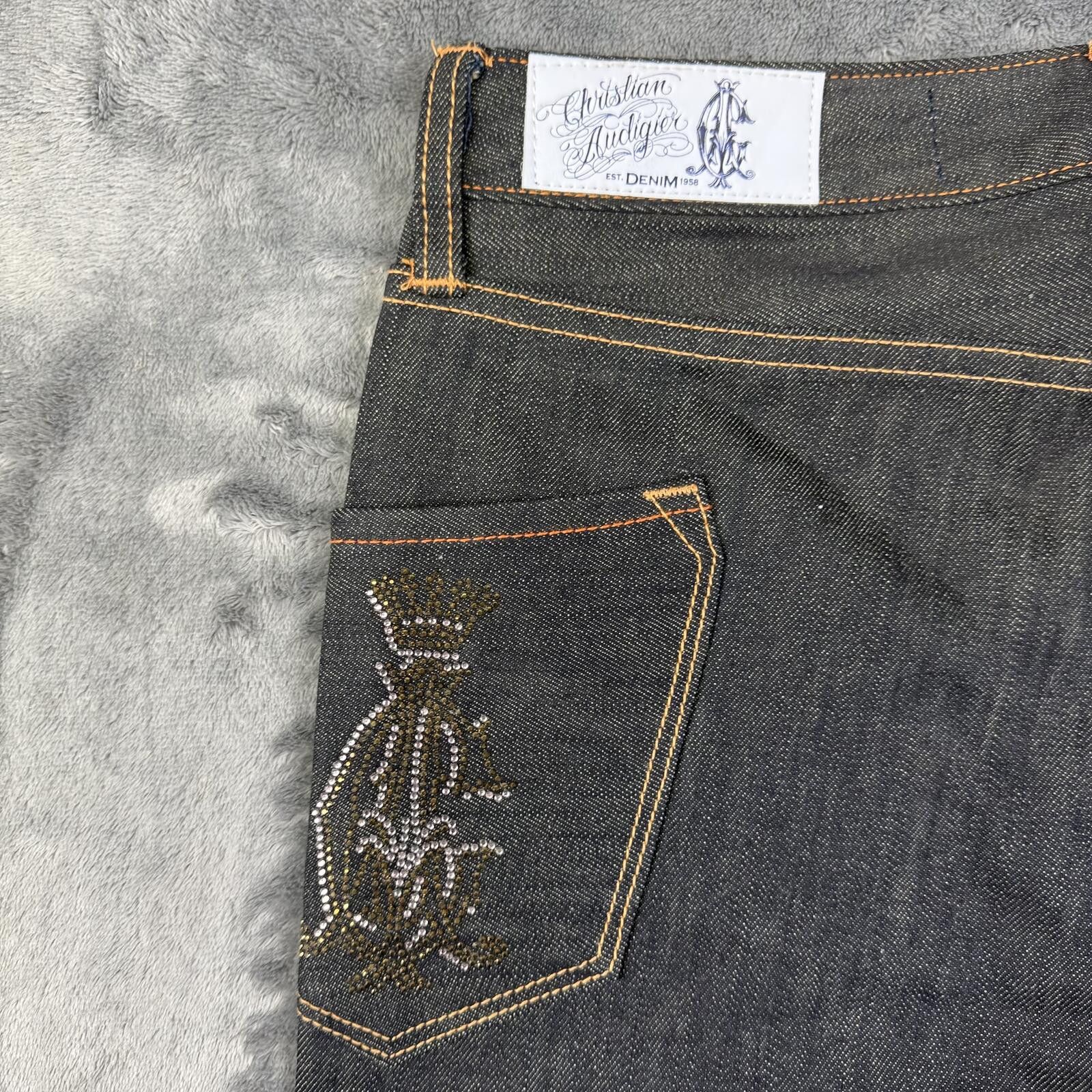 Other Chiristian Audigier Men's Crown Raw Denim Jeans Size US 31 - 4 Thumbnail
