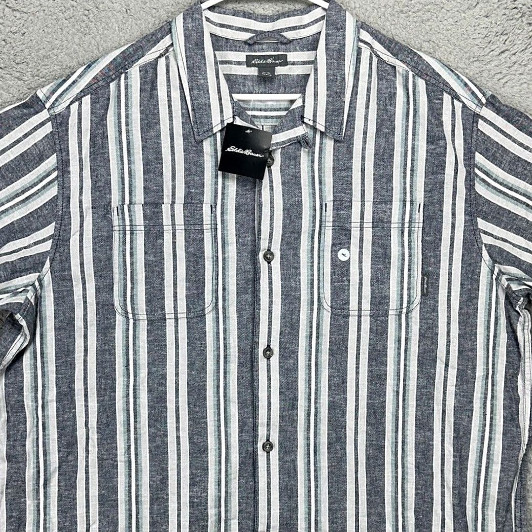 Eddie Bauer Eddie Bauer Button Up Shirt Mens XL Gray Blue Stripe Hemp Blend Short Sleeve NEW Size US XL / EU 56 / 4 - 2 Thumbnail
