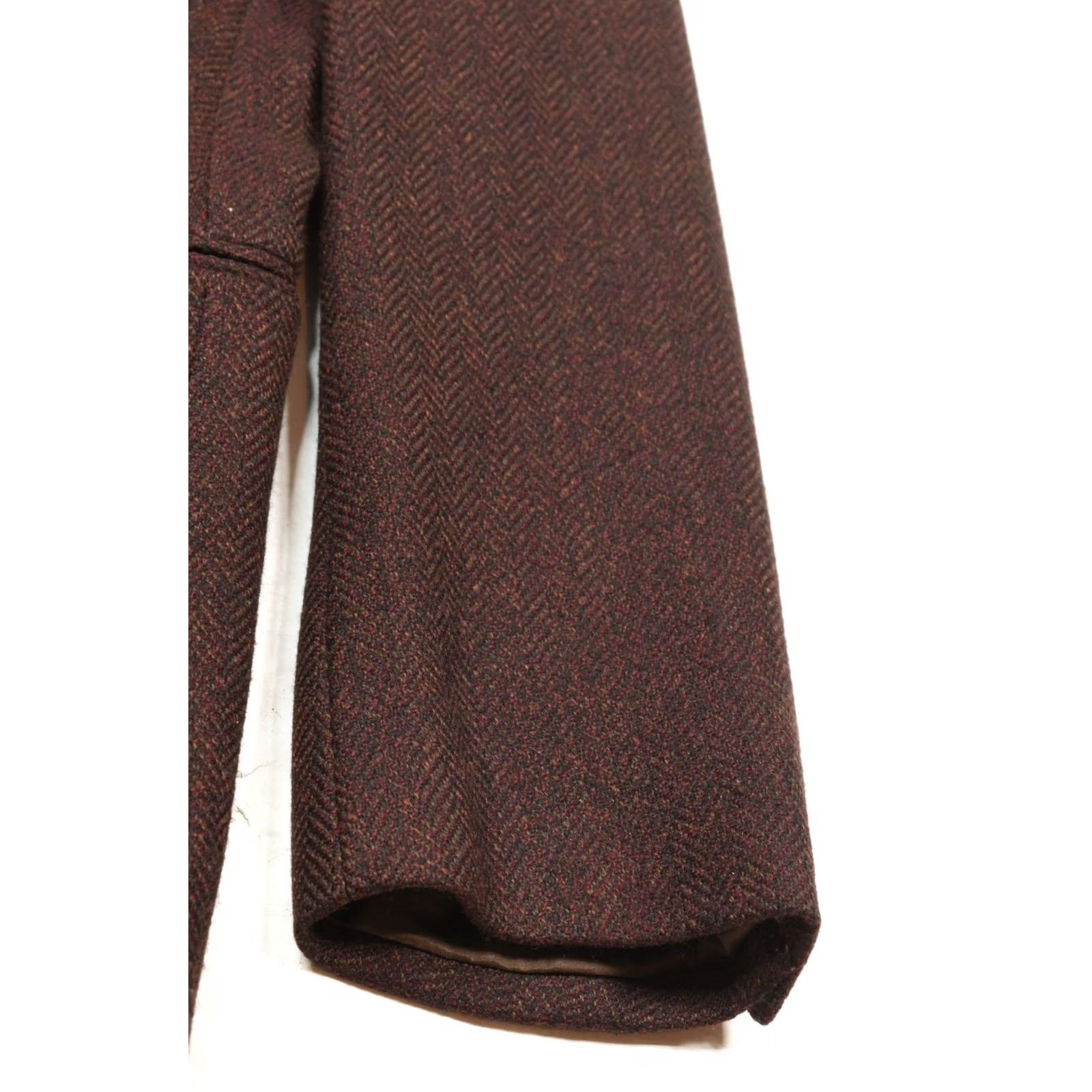 Vintage Hickey Freeman Blazer Mens 41R Maroon Herringbone Three-Button Wool Tweed Notch Lapel Single-Breasted Regular Fit Dress Coat Jacket Ensemble Size 42R - 5 Thumbnail