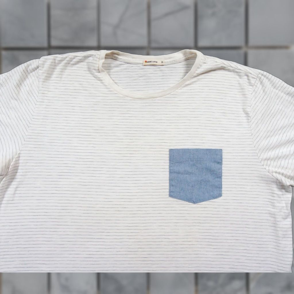 Marine Layer Marine Layer Shirt Mens XL White Short Sleeve Striped Pocket Tee Crewneck Size US XL / EU 56 / 4 - 1 Thumbnail