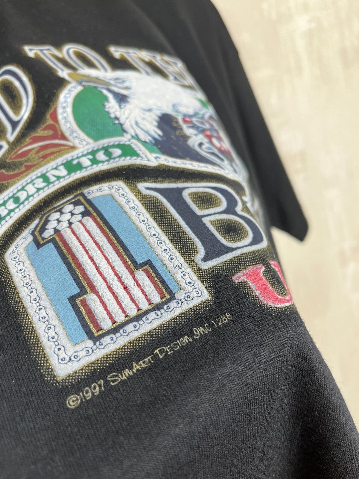 Vintage 90's Bad To The Bone USA Eagle Biker Moto Sun Art Design Size US M / EU 48-50 / 2 - 10 Thumbnail