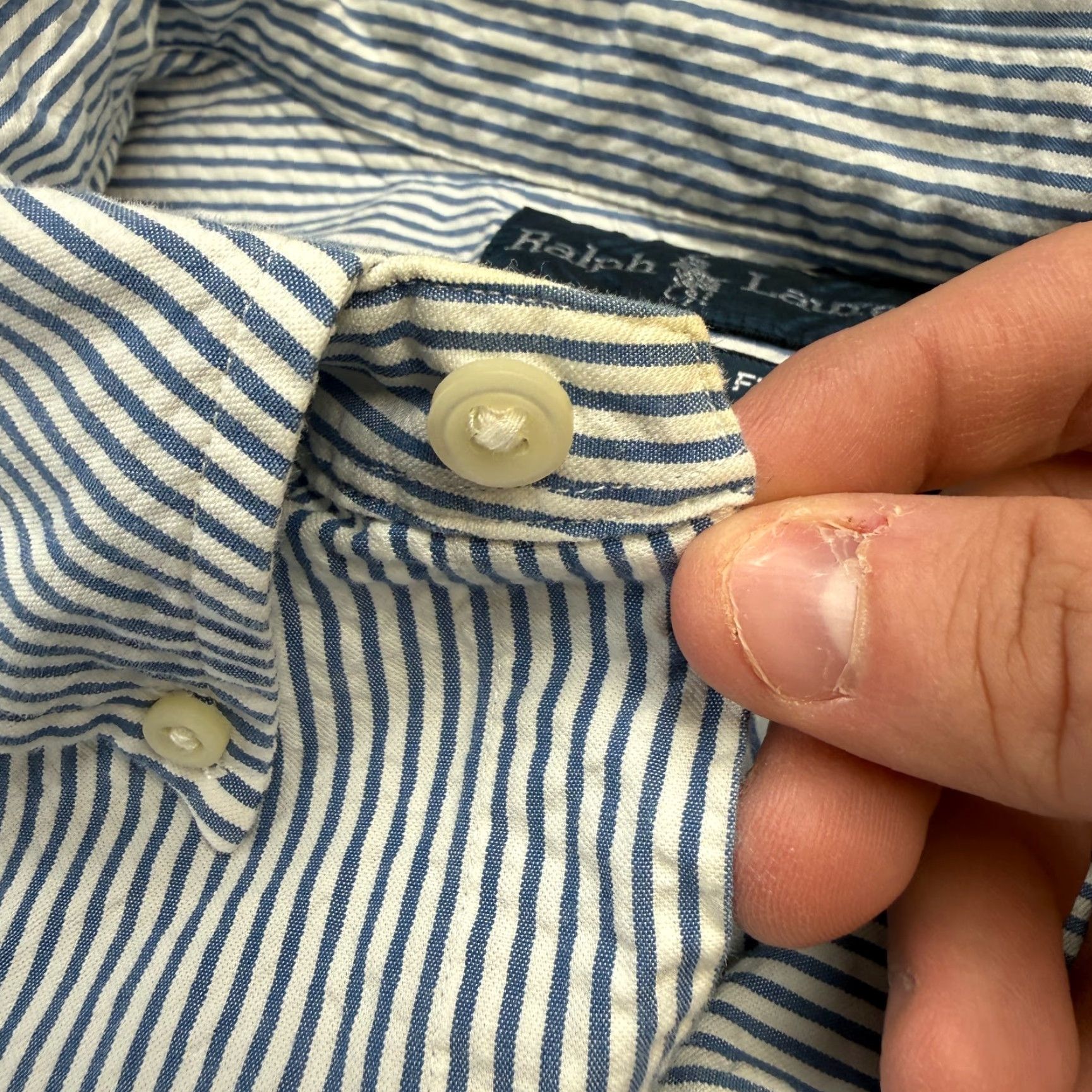Polo Ralph Lauren VTG Polo Ralph Lauren Shirt Mens Big & Tall 3XB Seersucker Striped White Blue Cotton Button-Up Size US XXL / EU 58 / 5 - 6 Thumbnail