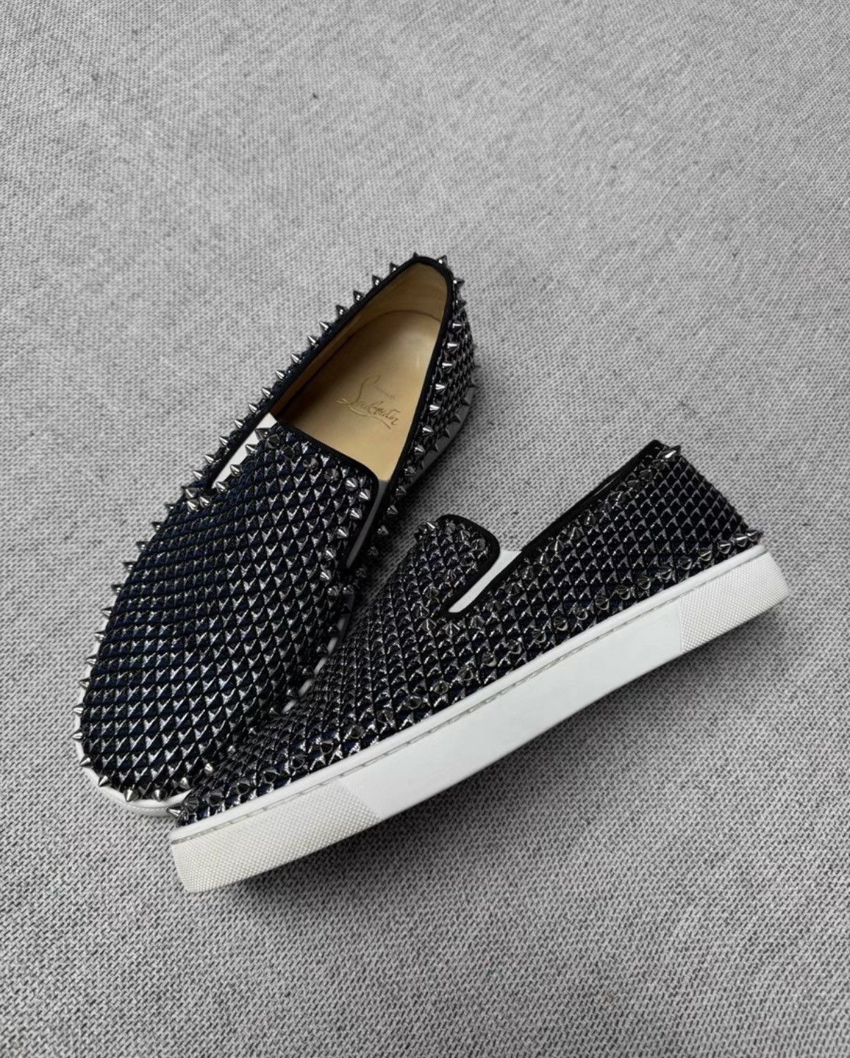 Christian Louboutin Christian Louboutin Black & Silver Studded Slip-On K37 Size US 8.5 / EU 41-42 - 2 Thumbnail