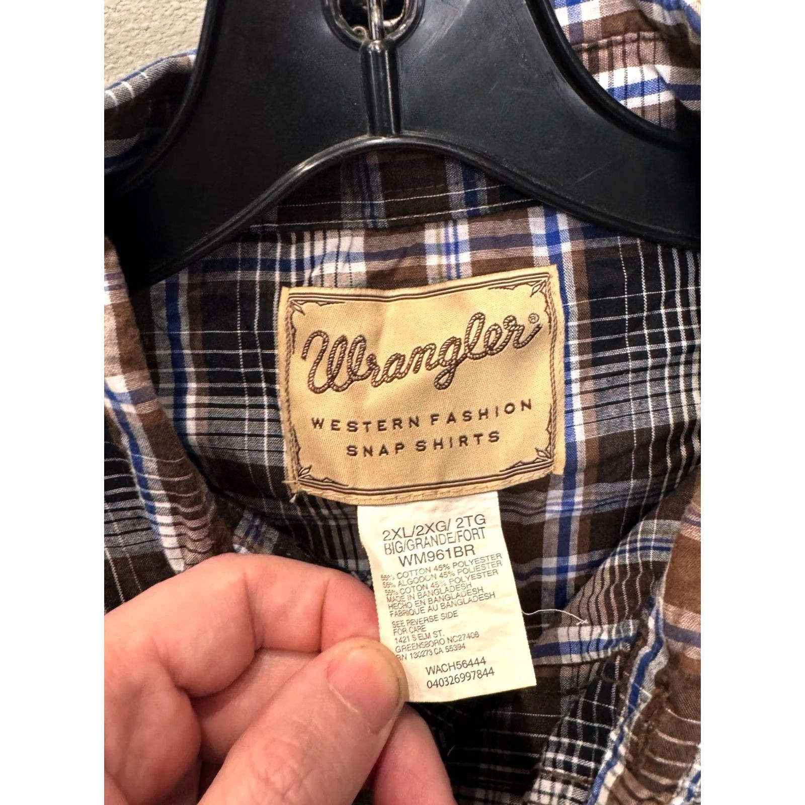 Wrangler Wrangler Western Brown Blue Plaid LONG SLEEVE SHIRT 2XL XXL Mens Size US XXL / EU 58 / 5 - 6 Thumbnail