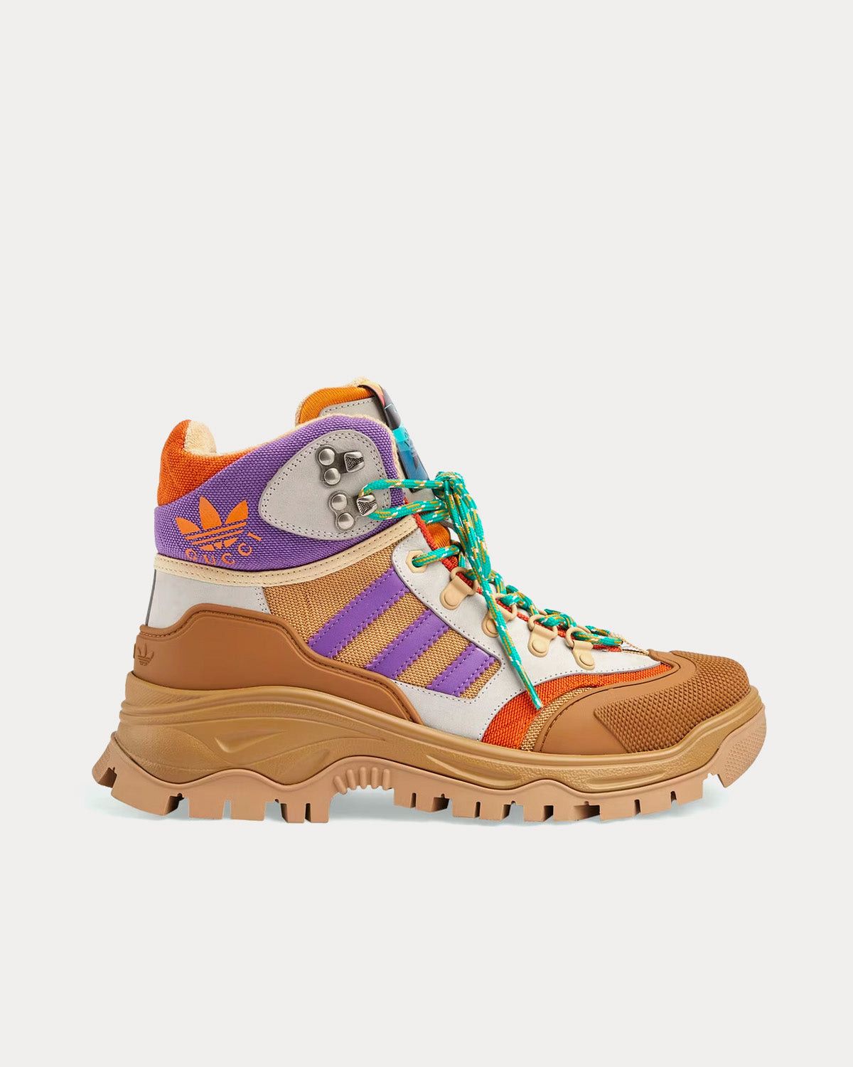 Lace-up Technical Canvas Beige/Orange/Purple High-Top Sneakers