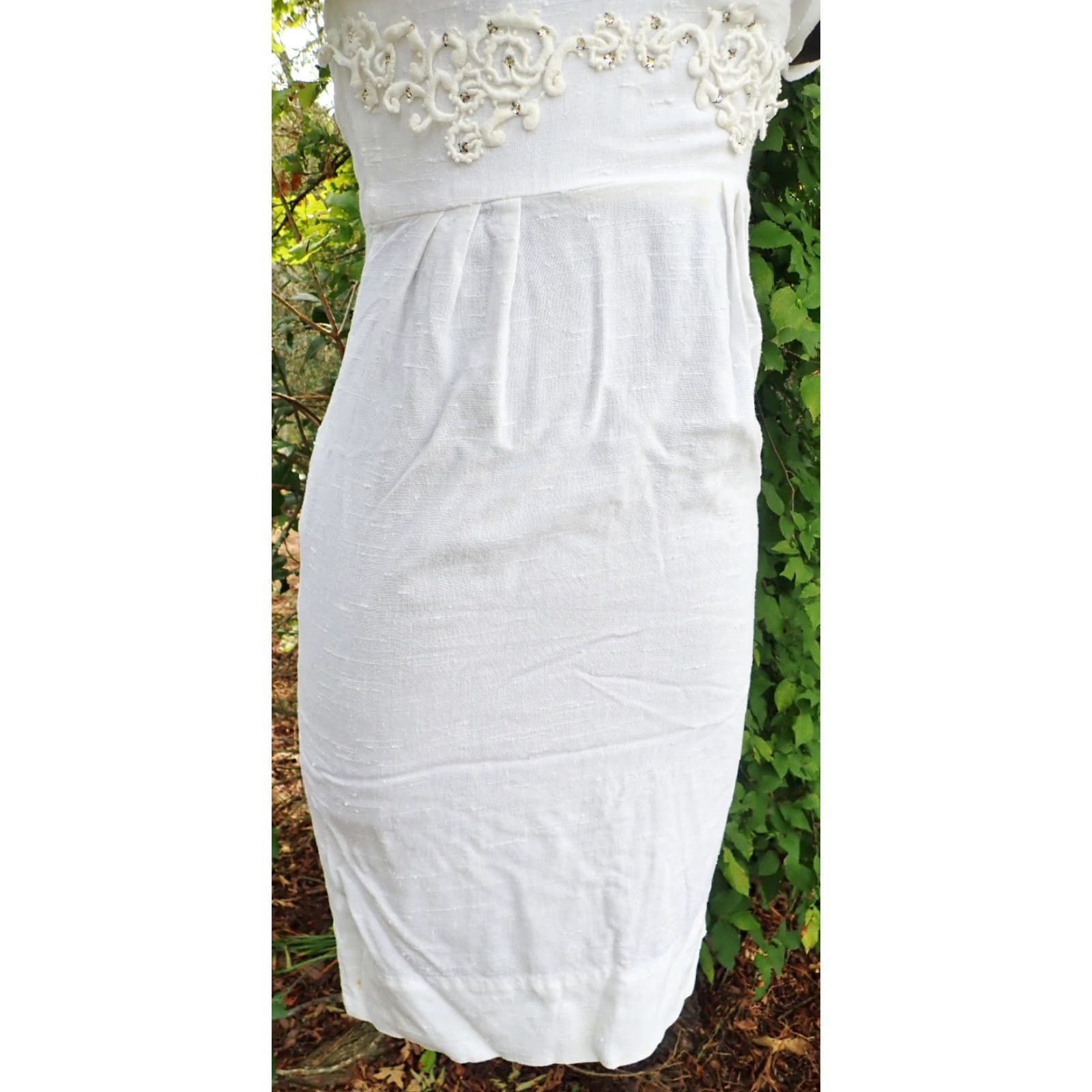 Vintage VINTAGE Parade White Dress S/S Women's XS/S Sheath Embroidered Bodice 1960s Rockabilly Dress Womens Size 4XL / US 24-26 - 6 Thumbnail