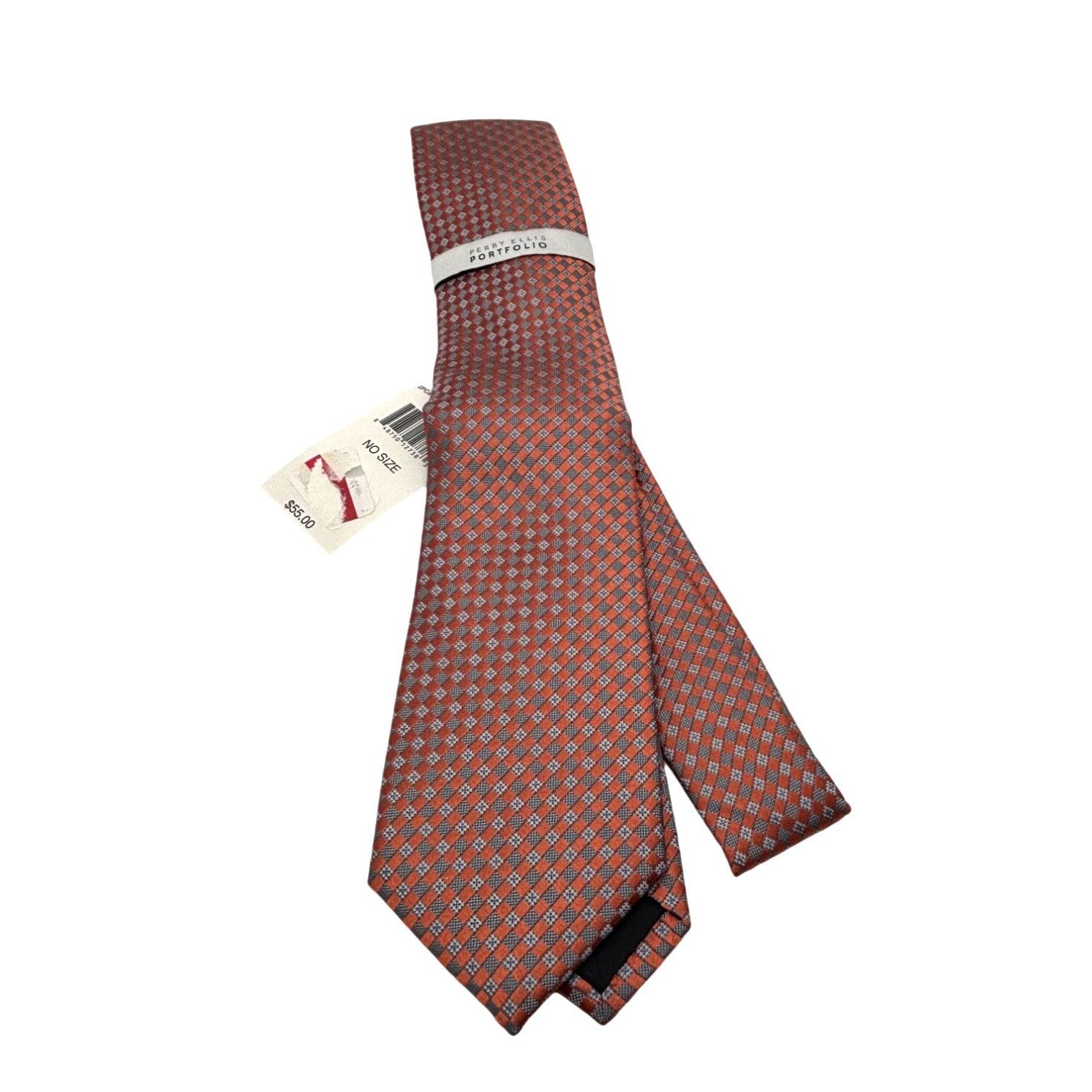 Perry Ellis Perry Ellis Portfolio Classic Length necktie, Coral/Gray, OS Size ONE SIZE - 3 Thumbnail