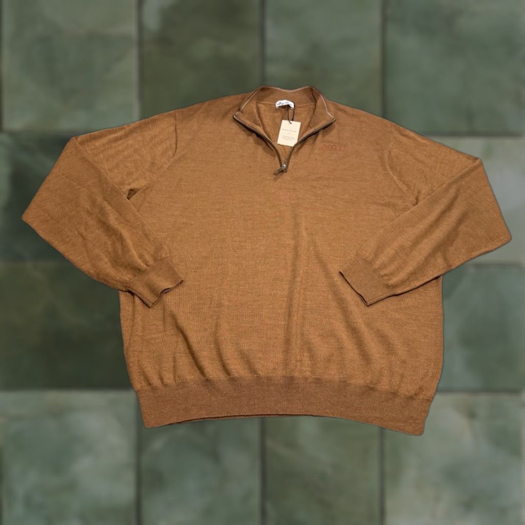 Peter Millar NWT Peter Millar Autumn Crest 1/4 Zip Sweater Camel Brown 2XL Men Pullover Knit Long Sleeve Solid Zipper Country of Origin: China Size US XXL / EU 58 / 5 - 1 Thumbnail
