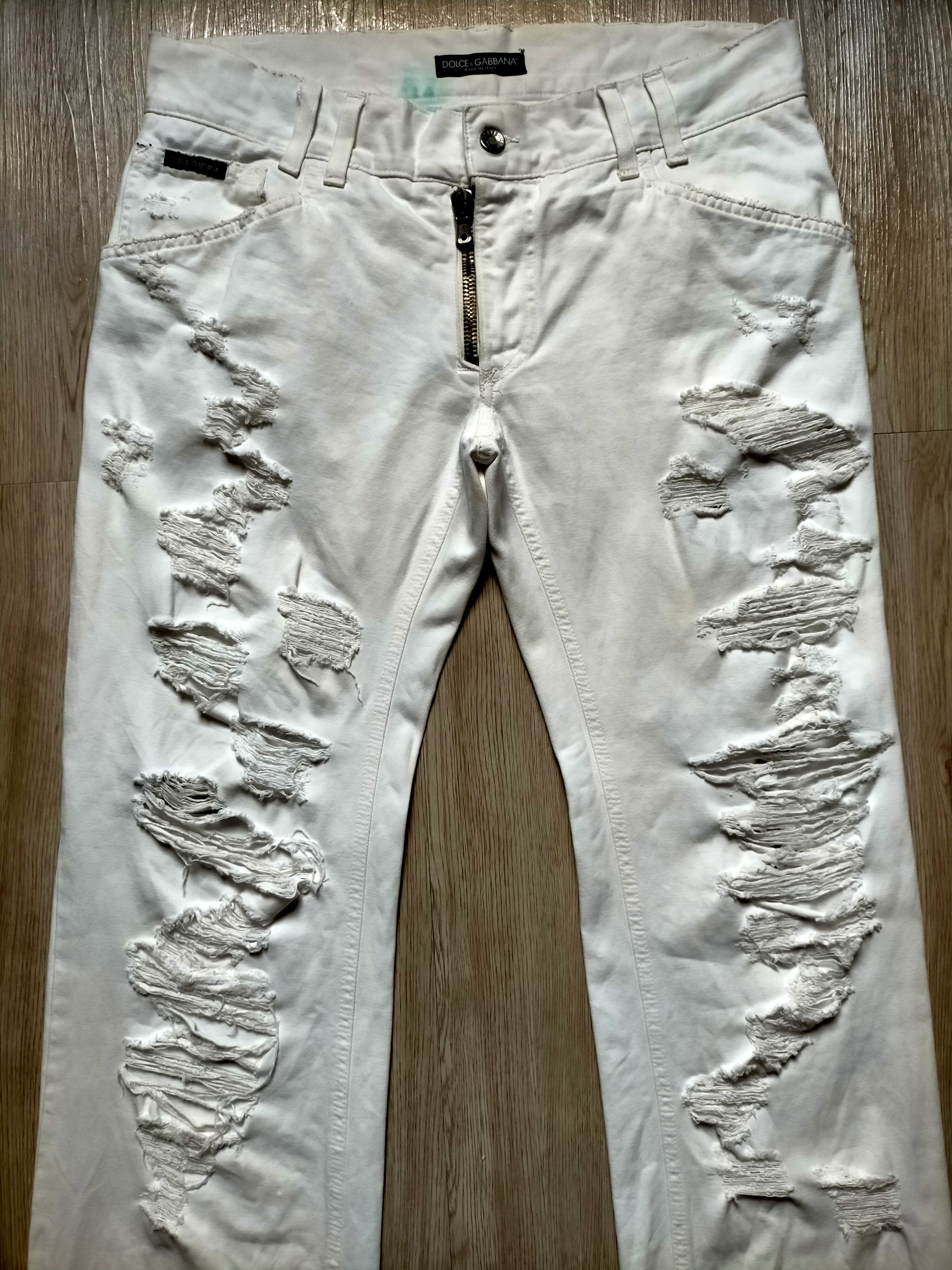 Dolce & Gabbana Dolce&Gabbana White Ripped Jeans 2005 Zipped Denim Size US 34 / EU 50 - 4 Thumbnail