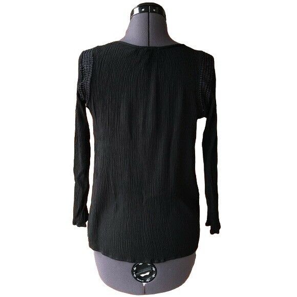 Other Daniel Rainn Long-Sleeve Crinkle Top Black Crochet Keyhole N Size M / US 6-8 / IT 42-44 - 4 Thumbnail