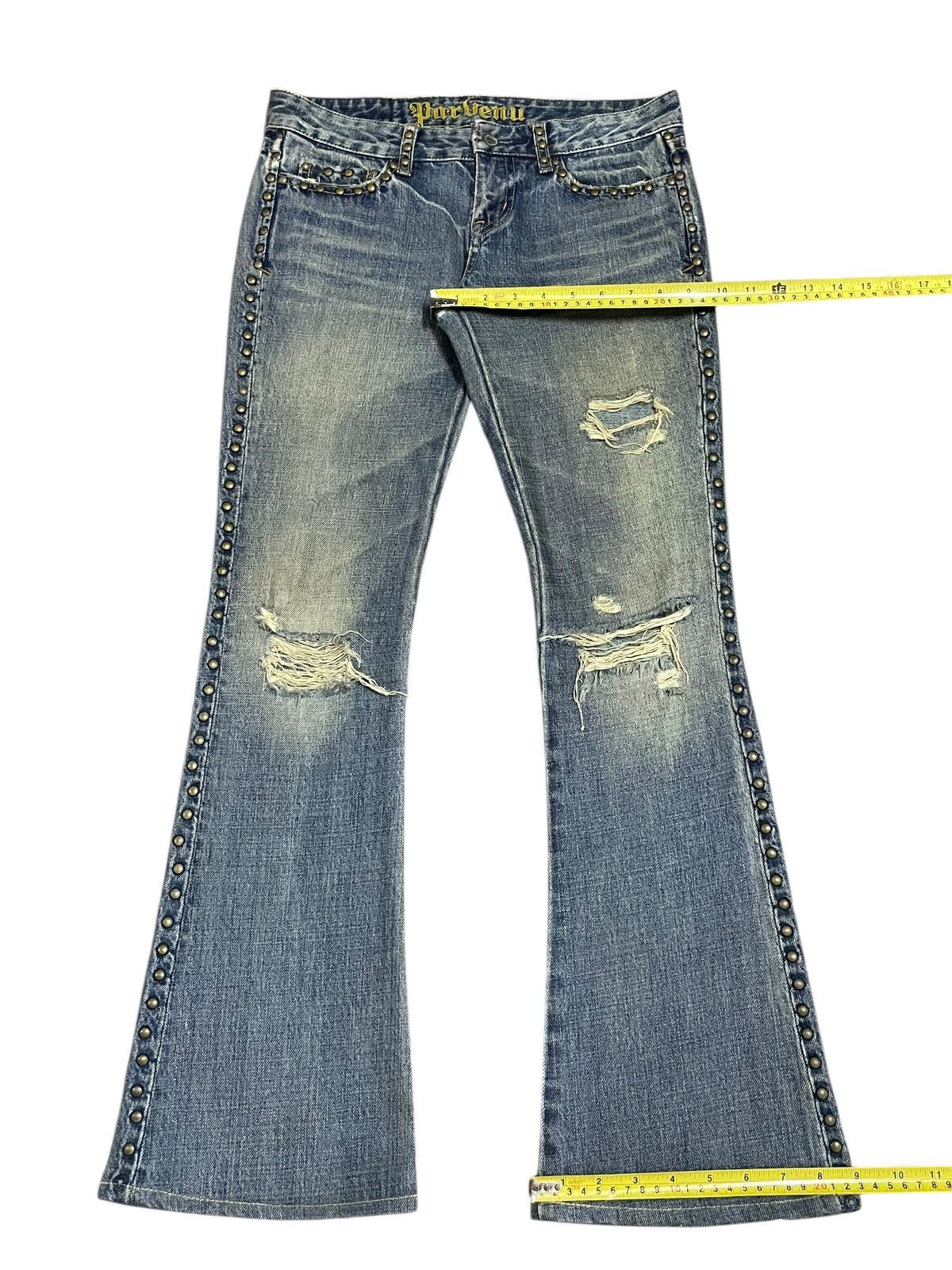 If Six Was Nine Vintage Japanese Crazy Rivet Mad Punk Distressed Flare Jeans Size 30" / US 8 / IT 44 - 24 Thumbnail