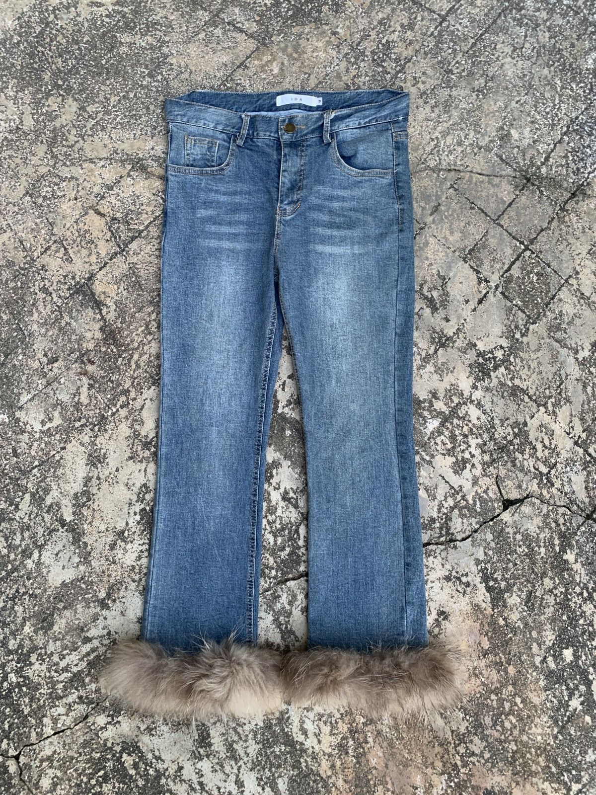Japanese Brand IDA Blue With Furry Leg Stretchy Skinny Jeans Size 26" / US 2 / IT 38 - 1 Thumbnail