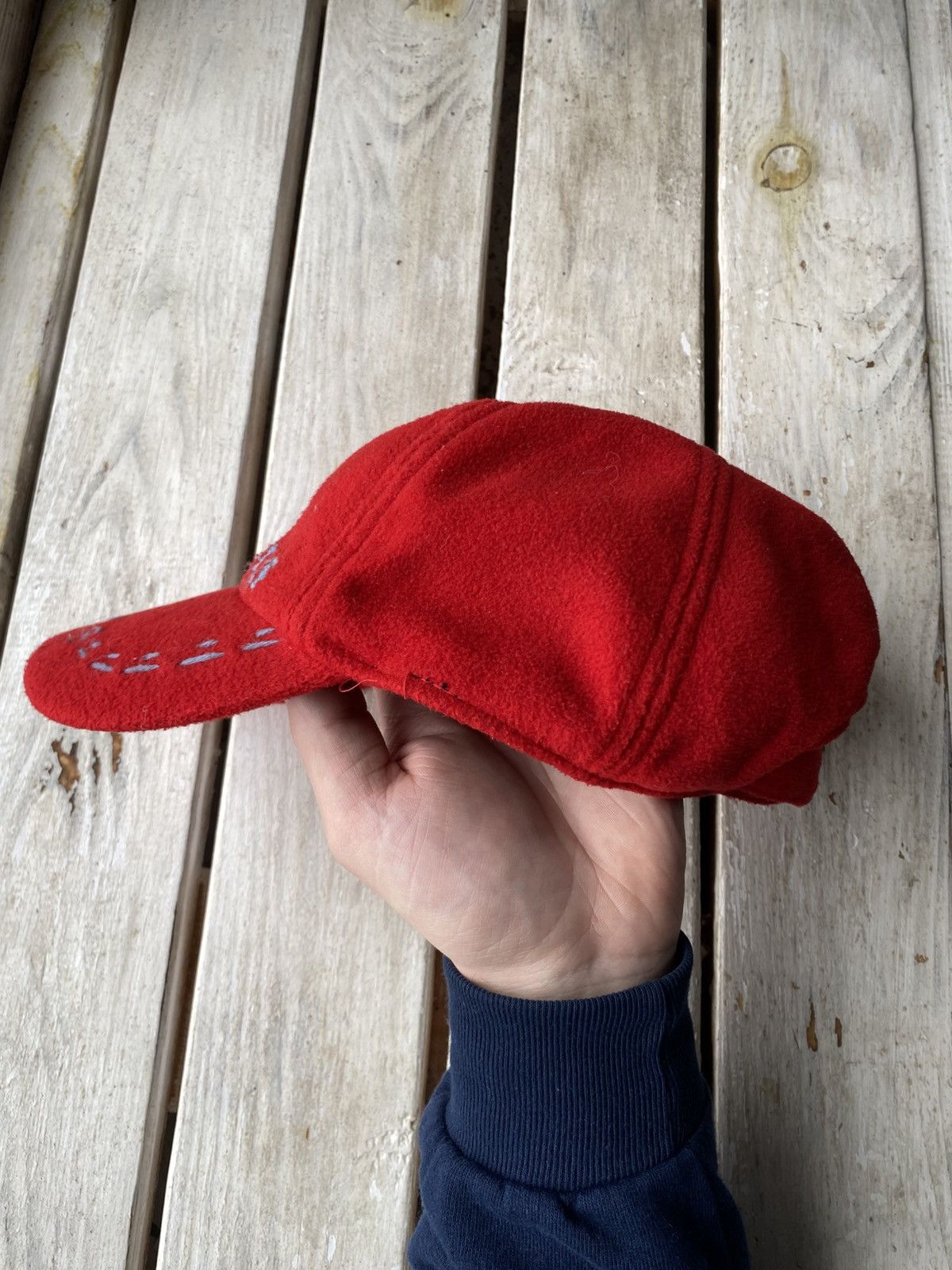 Napapijri × Vintage Vintage 90s RED NAPAPIJRI fleece Cap Outdoor Size ONE SIZE - 3 Thumbnail
