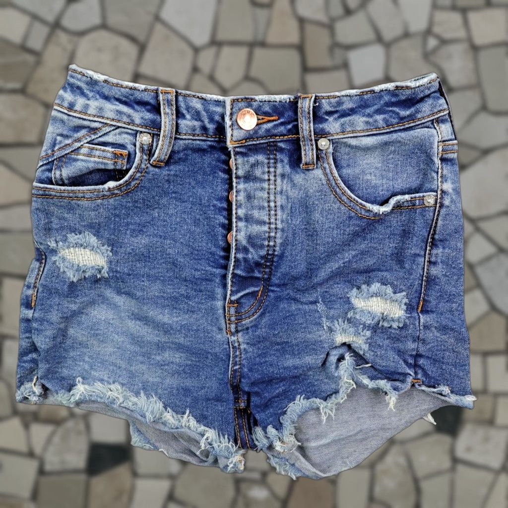 Vintage Free People Shorts Womens 24 Blue Denim Distressed Cutoff Button Fly We The Free Size 42" / US 20 - 1 Thumbnail