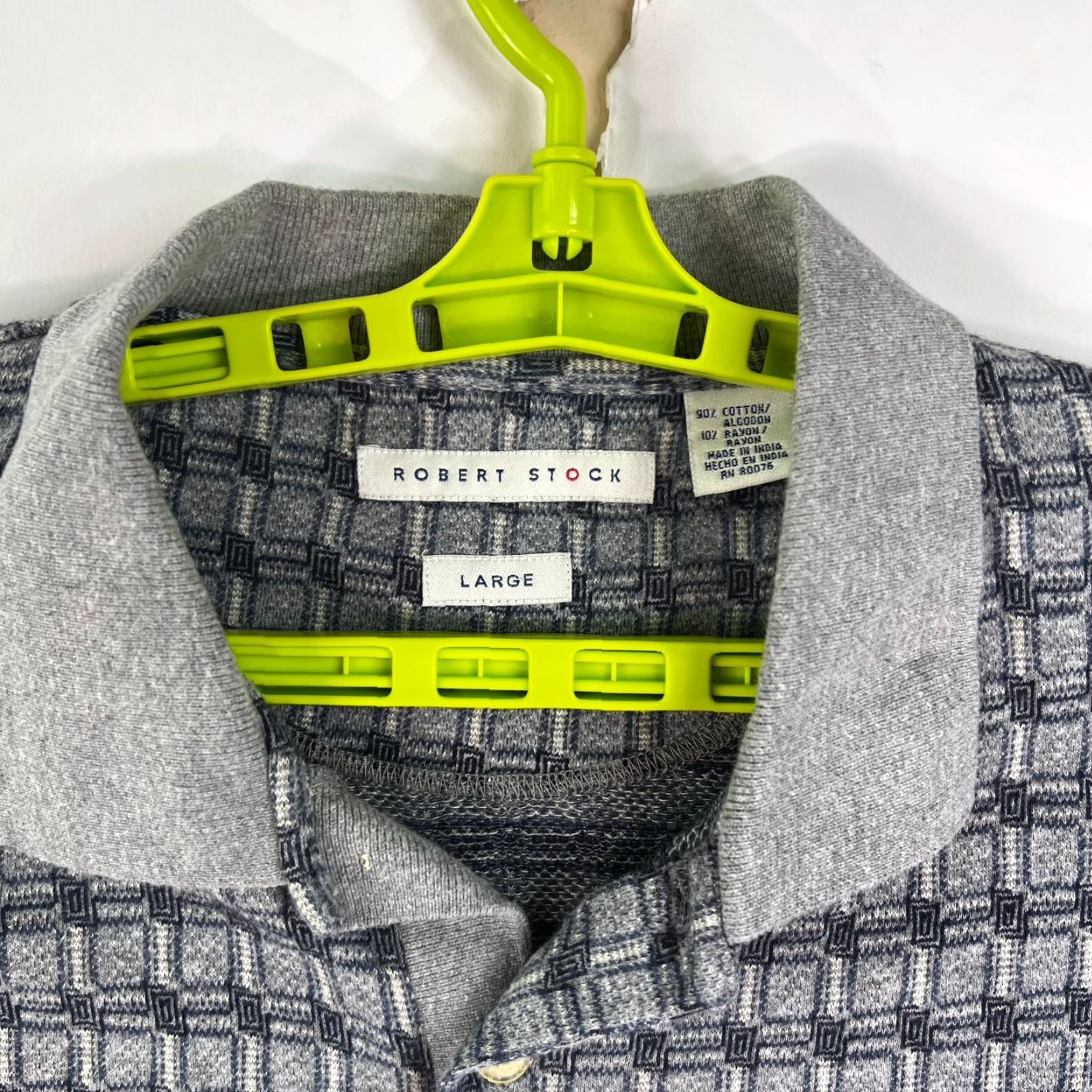 Vintage Robert Stock Gray Geometric Check Polo Shirt Mens Size L Short Sleeve Cotton Size US L / EU 52-54 / 3 - 3 Thumbnail
