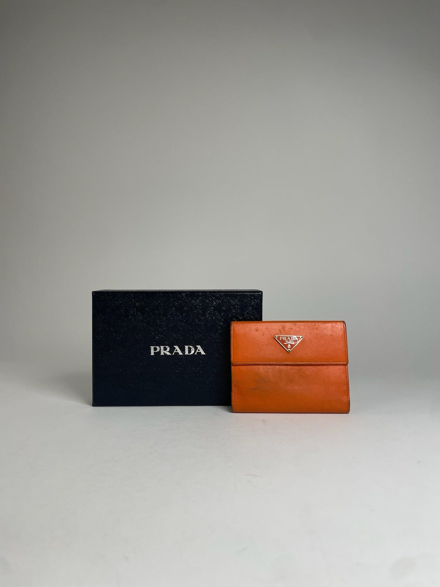Prada Vintage Triangle Leather Wallet Orange Size ONE SIZE - 1 Thumbnail