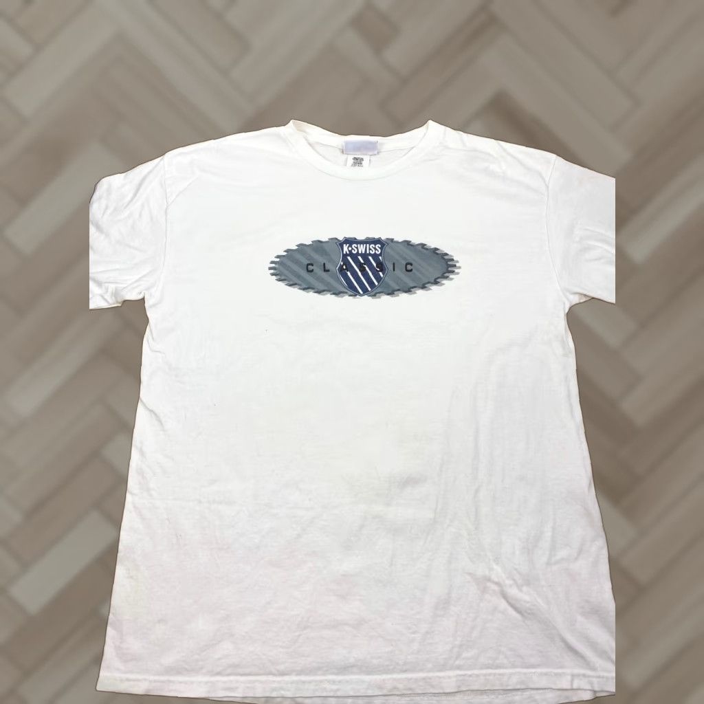 K-Swiss VINTAGE K-SWISS Classic Brand Logo T-Shirt White L Tee Shirt Unisex Short Sleeve 100% Cotton Graphic Tee Hip Hop Casual Mens Womens Boys Girls Size US L / EU 52-54 / 3 - 1 Thumbnail
