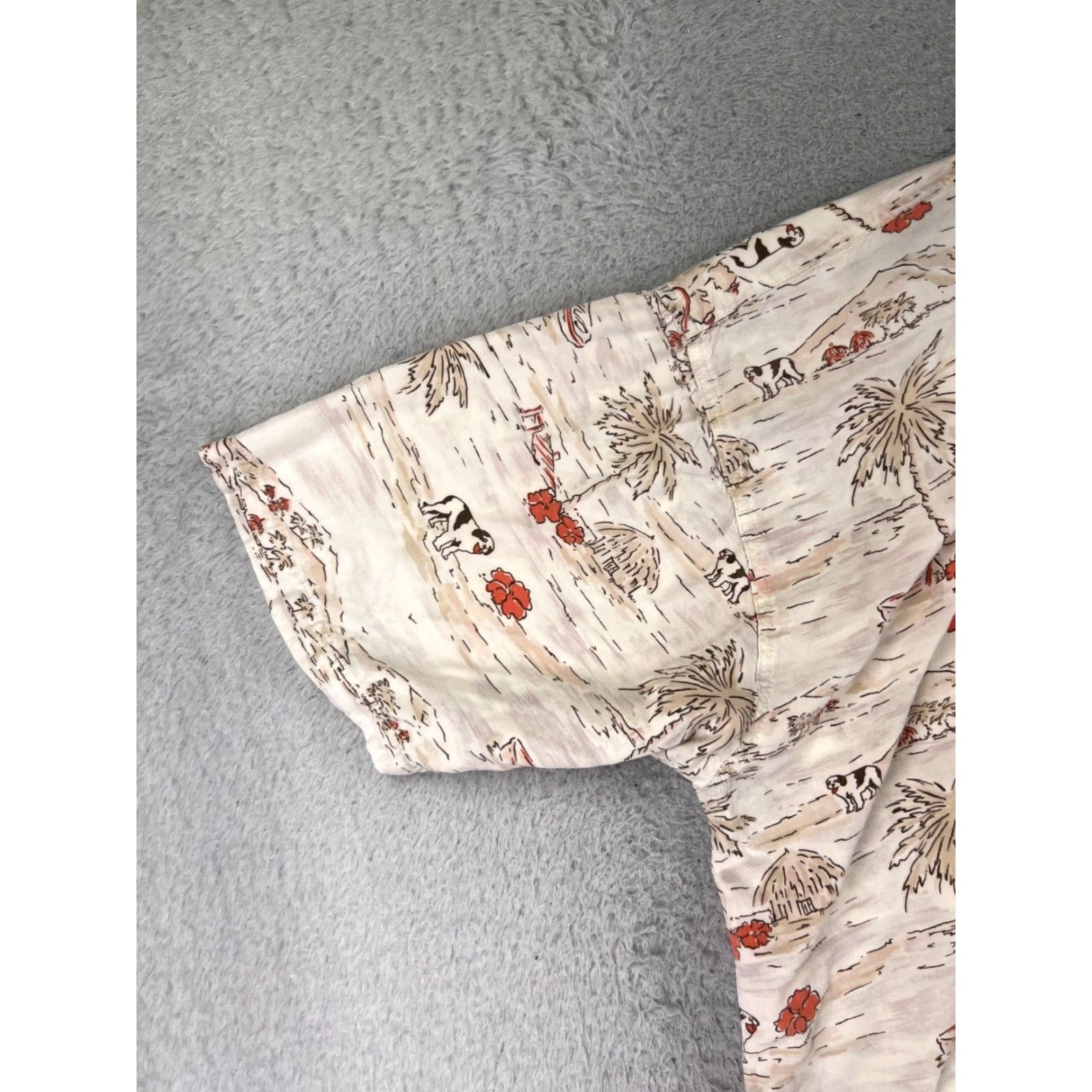 Big Dogs Big Dogs Shirt Adult 3XL Beige Floral Palm Island Rayon Hawaiian Button Mens Size US XXL / EU 58 / 5 - 3 Thumbnail