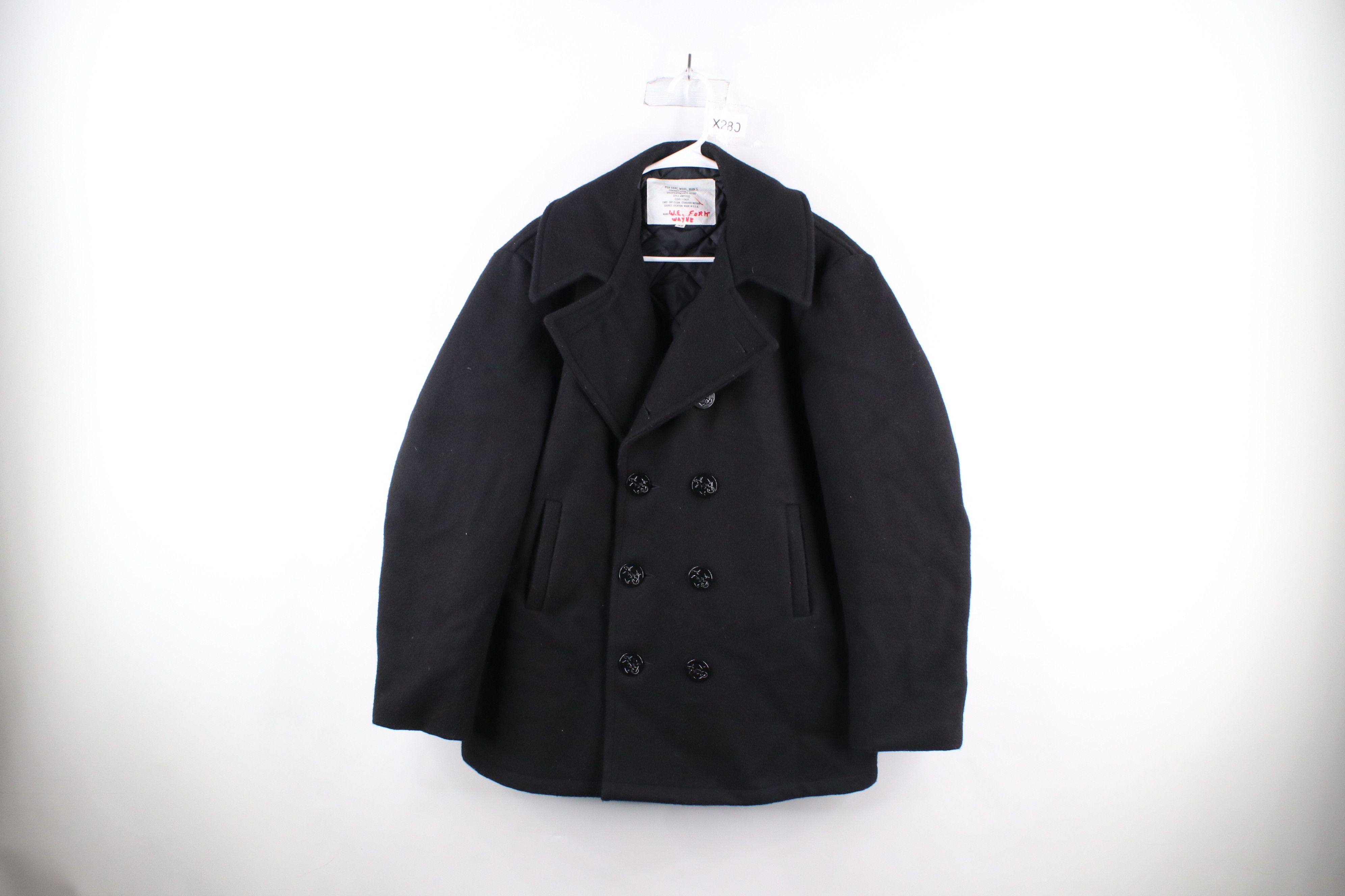 image of Vintage 90's Military Issue Quilted Wool Peacoat Jacket Black, Men's (Size Large)