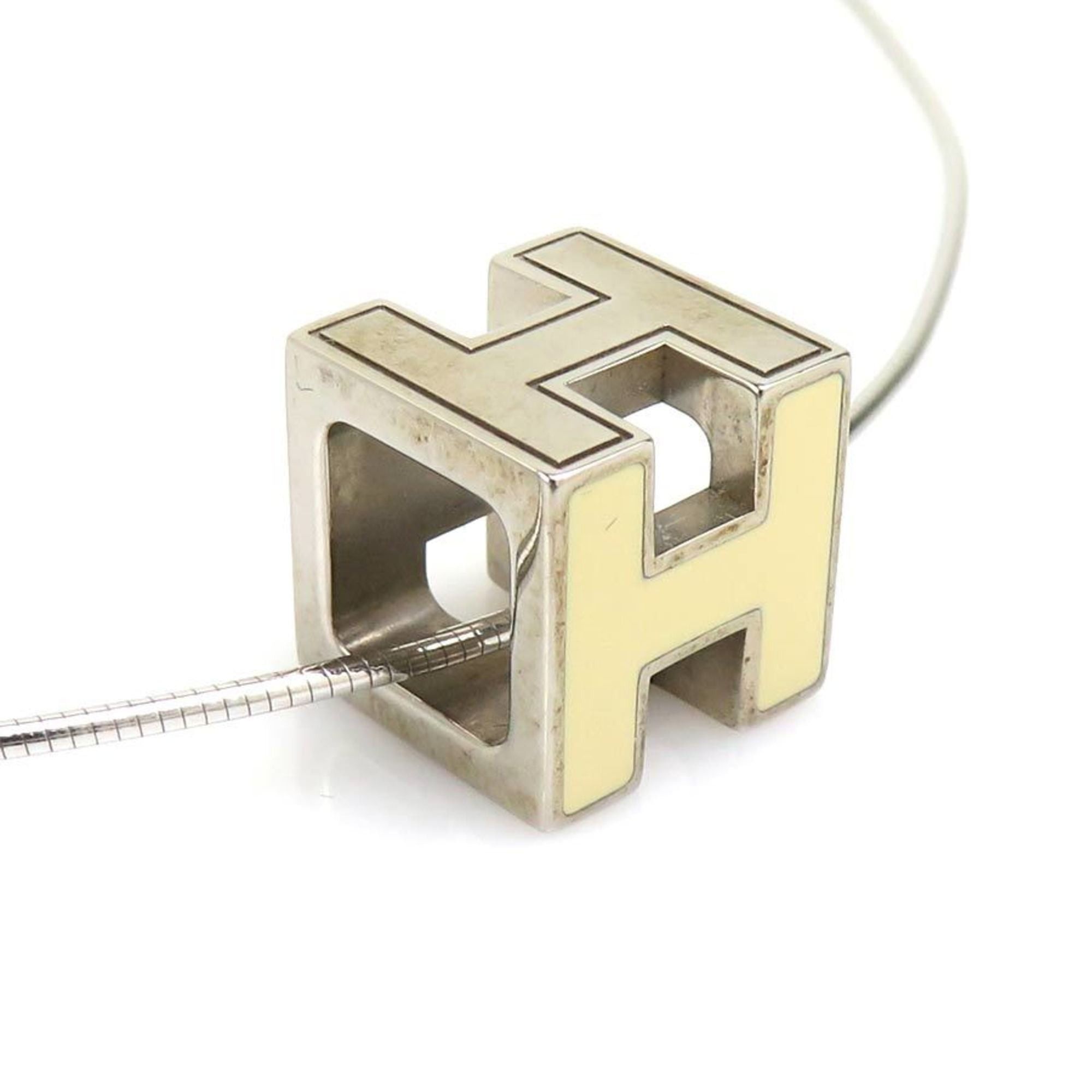 Hermes Hermes Hermès Necklace, Carage d'Ache, H Cube, Metal, Ivory and Silver, Women's, Free Shipping, h31951g Size ONE SIZE - 1 Thumbnail