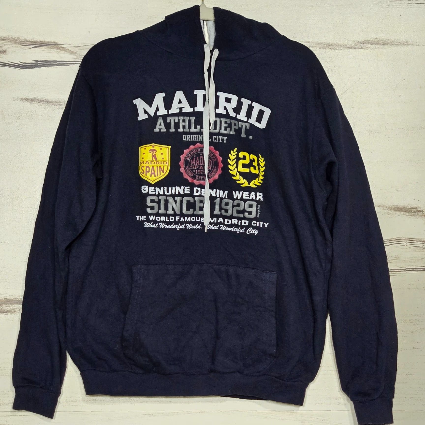 Vintage Madrid Spain Hoodie Unisex XL Navy Blue Graphic Print Pullover Vintage Size US XL / EU 56 / 4 - 3 Thumbnail