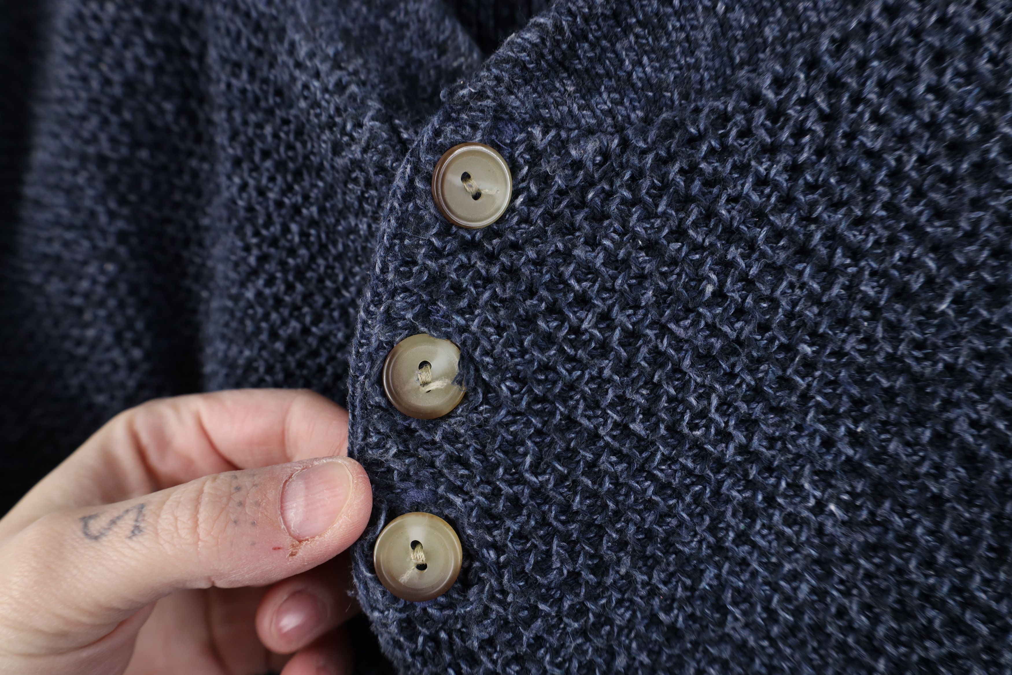 Vintage Vintage 90s Streetwear Knit Marled Henley Sweater Blue USA Size US XXL / EU 58 / 5 - 5 Thumbnail
