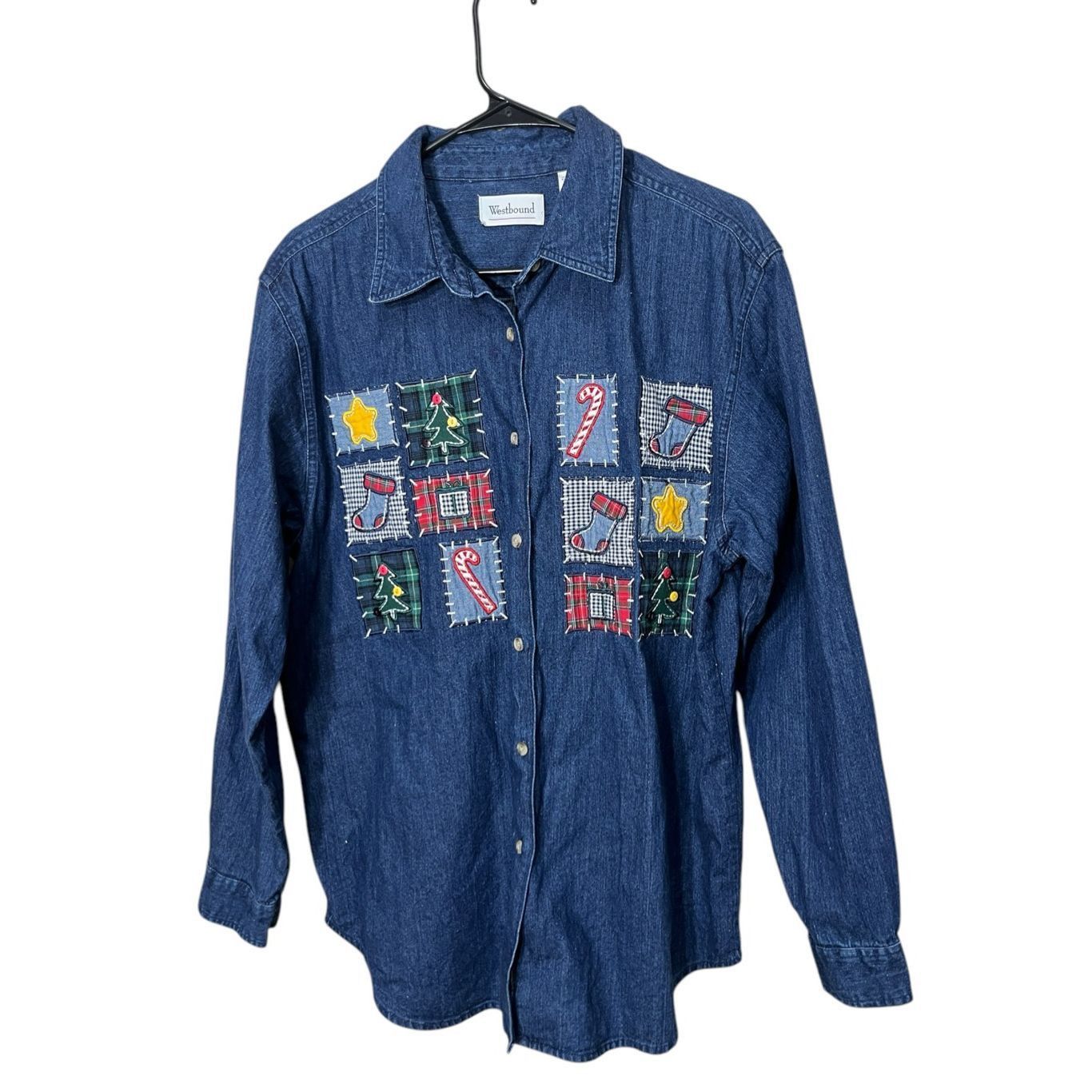 Other Vintage Westbound 90s Christmas Patchwork Embroidery Denim Shirt Large Size L / US 10 / IT 46 - 1 Thumbnail