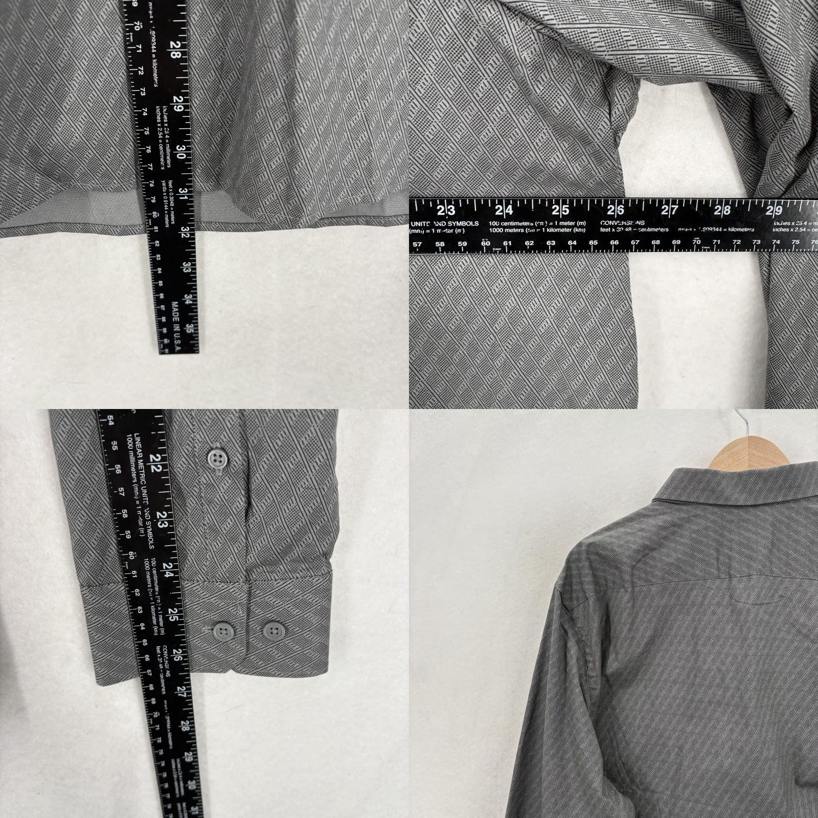 Express Express Shirt Mens 2XL Gray Geo Print Slim Fit Dress Shirt Size 48R - 8 Thumbnail