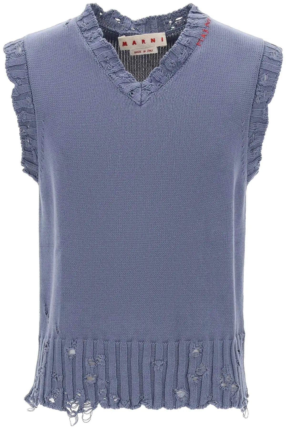 image of Marni O1S22I1N0124 Destroyed-Effect Vest In Light Blue/grey, Men's (Size Medium)