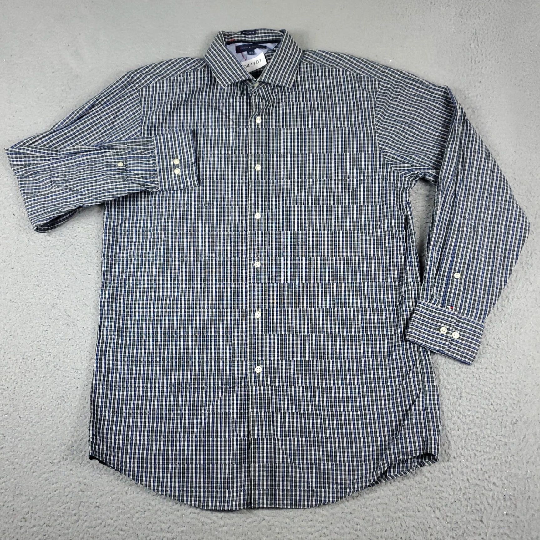 Tommy Hilfiger VINTAGE Tommy Hilfiger Shirt Mens 15.5 Blue Plaid Dress Button Up Long Sleeve None Size 40R - 2 Thumbnail