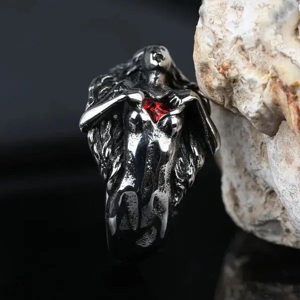 Japanese Brand Demon Girl Ring Heart Devil Goth Punk Rock Jewelry Chrome Size ONE SIZE - 1 Thumbnail