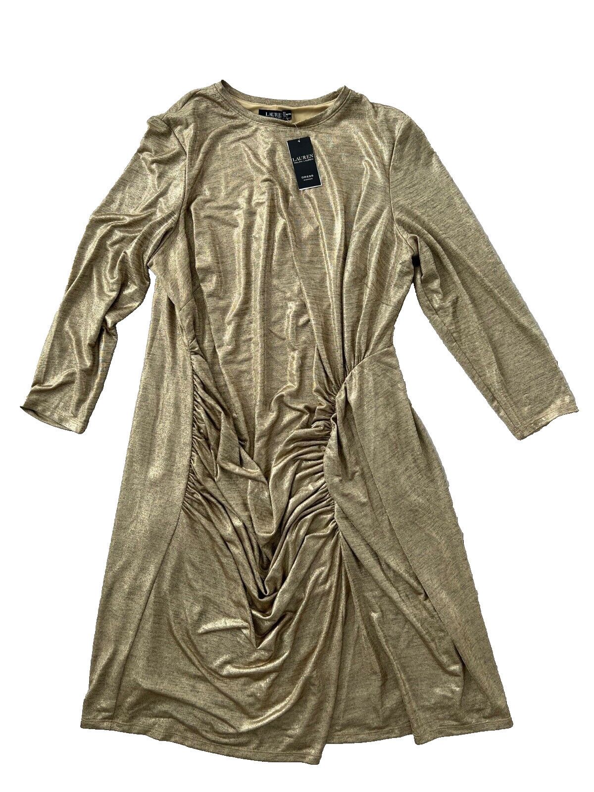 Polo Ralph Lauren LAUREN Ralph Lauren Foil Knee Length Midi Dress Gold ( 20W ) Size 3XL / US 20-22 - 3 Thumbnail