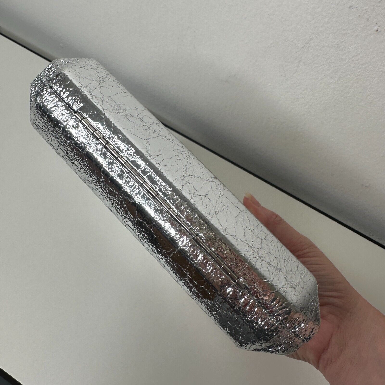 Other Lulu's Silver Metallic Box Snap Clutch Purse & Chain Strap Size ONE SIZE - 13 Thumbnail