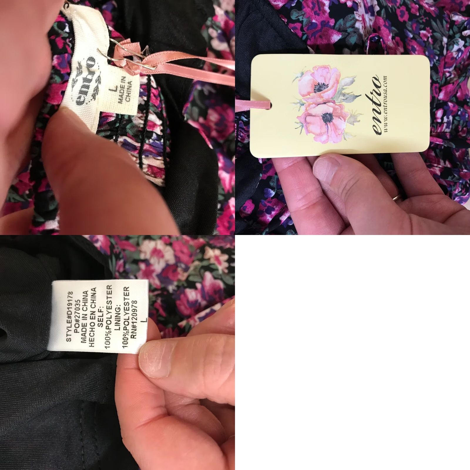 Vintage ENTRO WOMEN'S L FLORAL SHORT SLEEVE TIES AT NECK POLYESTER SHIFT DRESS Size L / US 10 / IT 46 - 8 Thumbnail