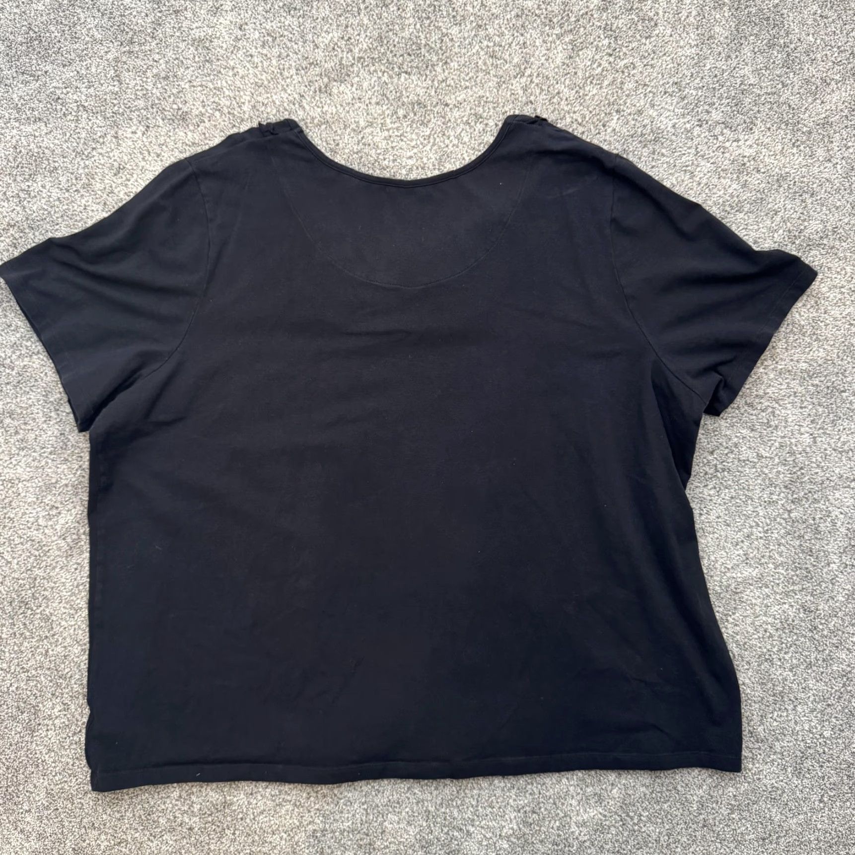 Vintage Liz & Me Shirt 3X 26/28W Women Plus Black Short Sleeve Scoop Neck Ruffle Button Office Casual Classic Minimalist T-Shirt Size XXL / US 16-18 / IT 52-54 - 8 Thumbnail