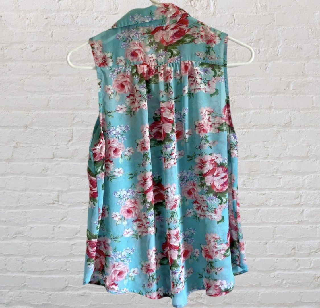 Other WET SEAL FLORAL SLEEVELESS BUTTON UP BLOUSE TANK TOP Size L / US 10 / IT 46 - 7 Thumbnail