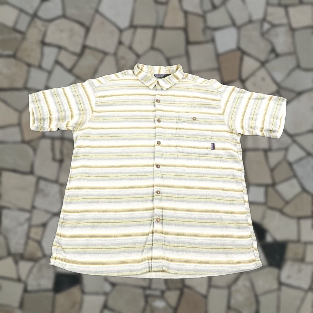Patagonia VINTAGE Patagonia Shirt Men XL Beige Blue Green Orange Stripes Button Up Organic Size US XL / EU 56 / 4 - 1 Thumbnail