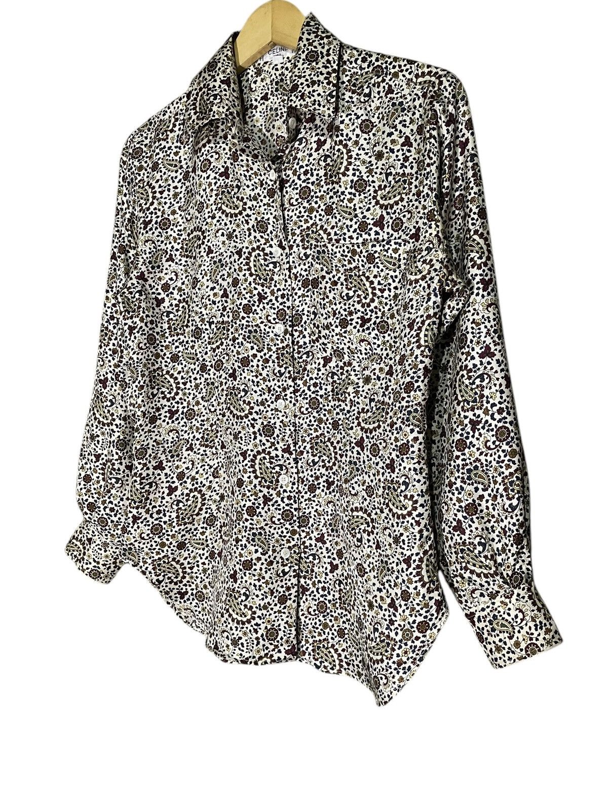 Celine × Designer Celine Paisley Bottom Up Silk Shirt Size XS / US 0-2 / IT 36-38 - 9 Thumbnail