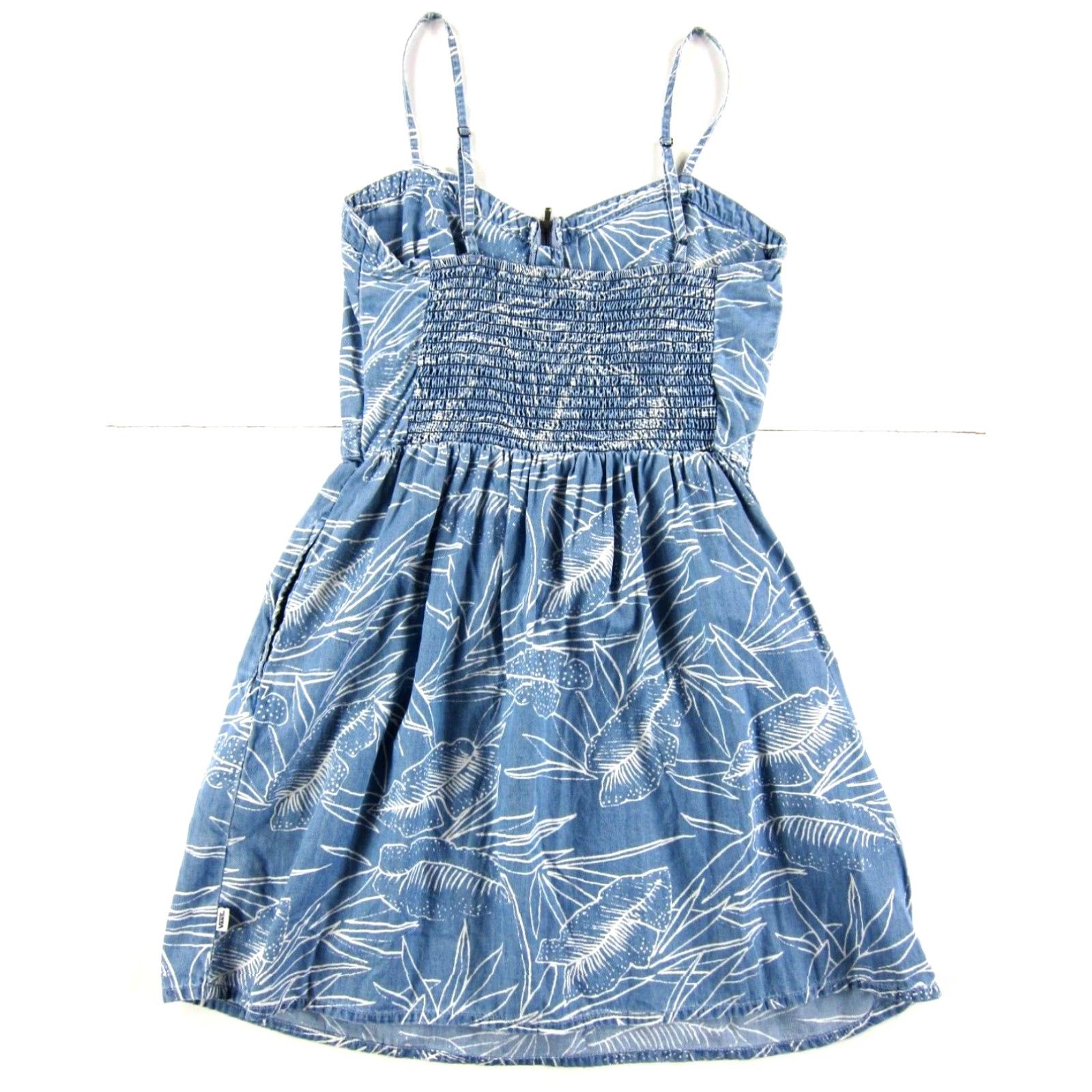 Vans VANS Blue White Floral Zip Front Spaghetti Strap Pocket Mini Sheath Dress Small Size S / US 4 / IT 40 - 2 Thumbnail