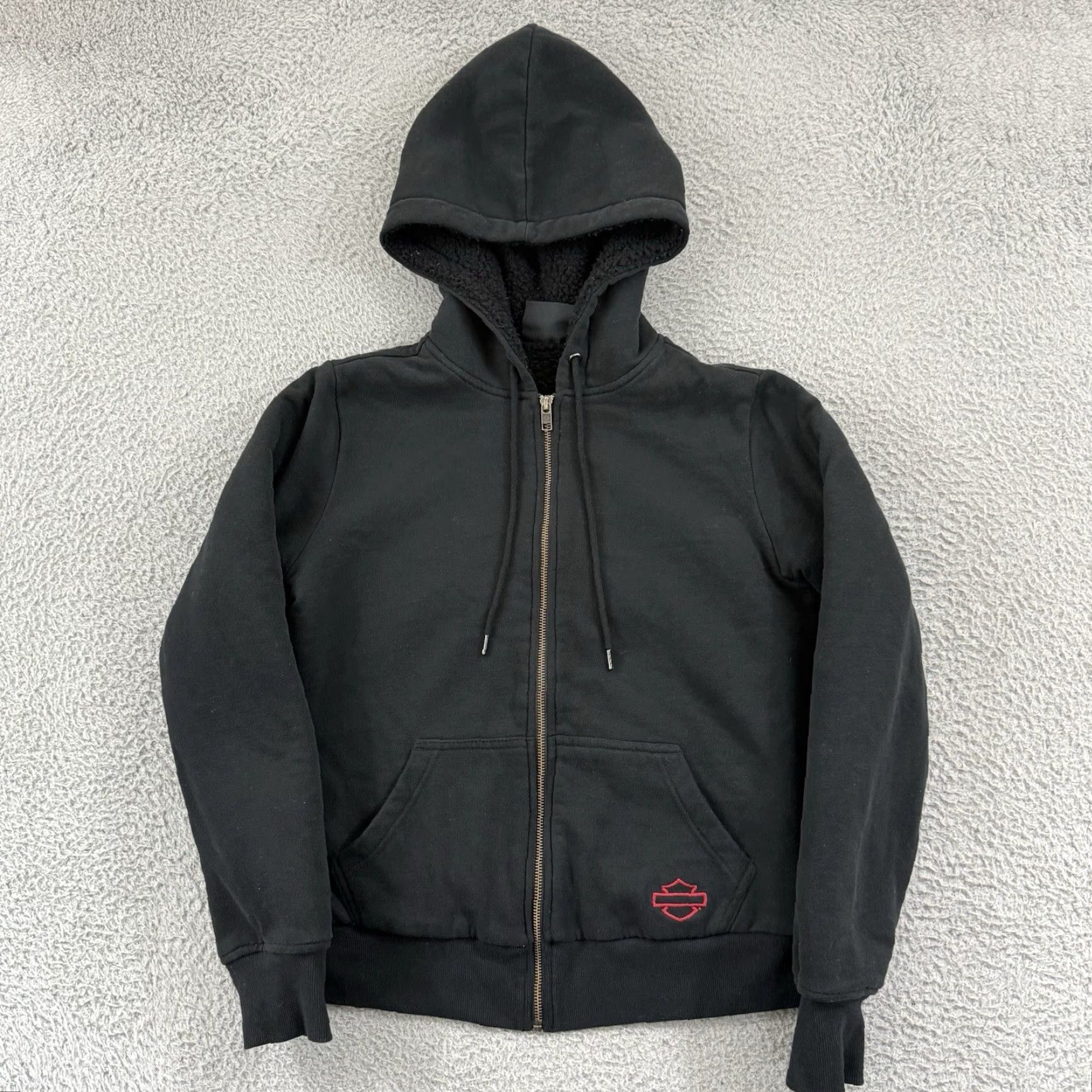 Harley Davidson VINTAGE Harley Davidson Sweatshirt Womens Medium Black Sherpa Hoodie Biker Motorcycle Size M / US 6-8 / IT 42-44 - 2 Thumbnail