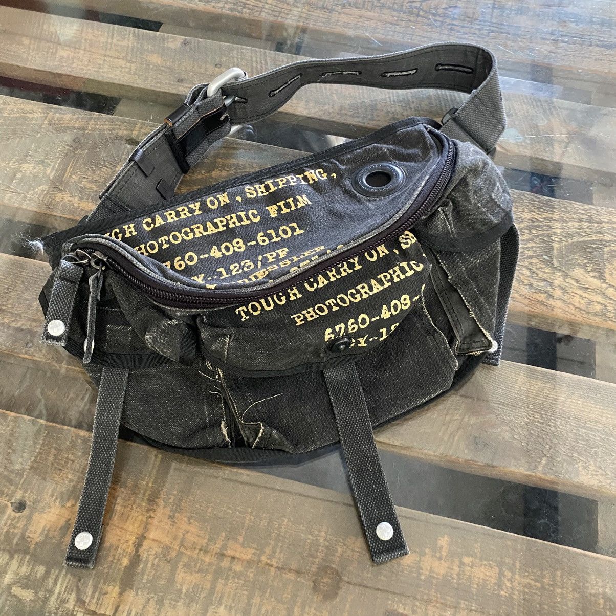 TOUGH Jeansmith Black Utility Waist Bag with Yellow Print