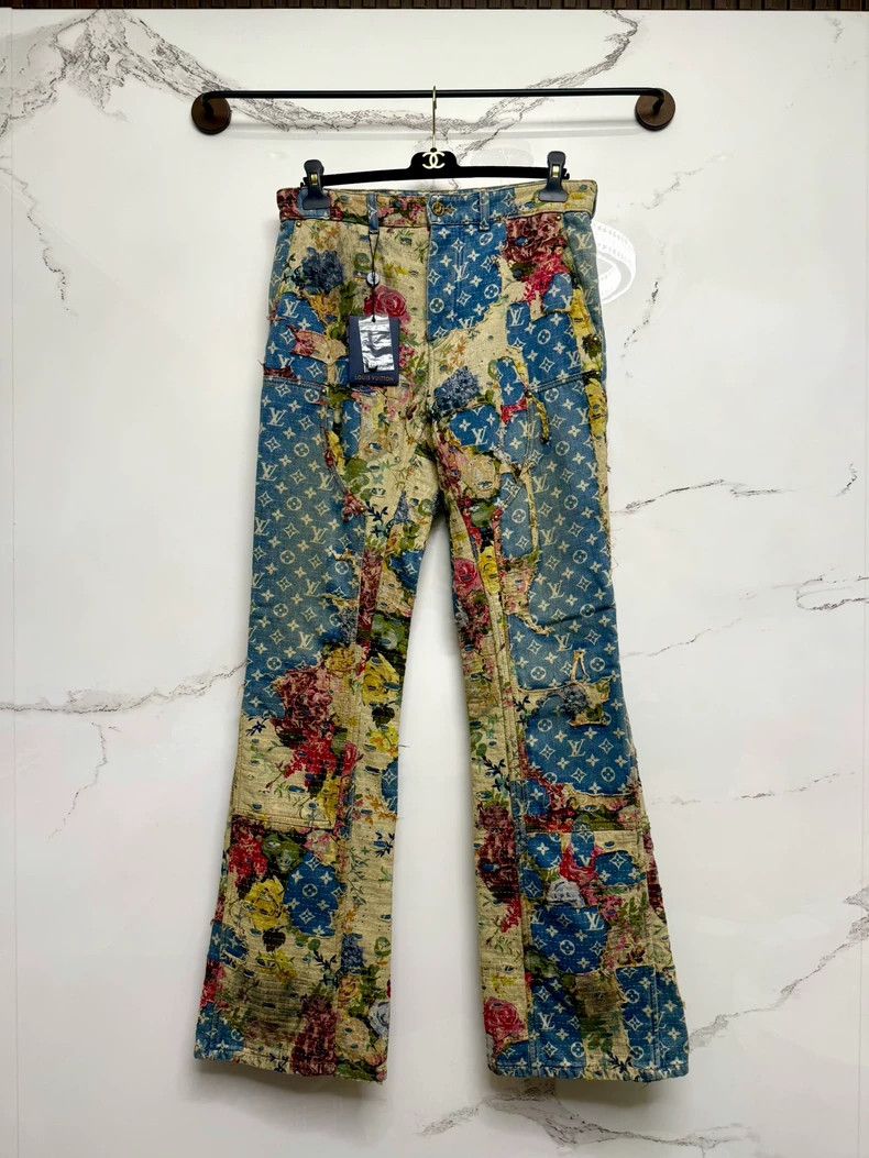 Louis Vuitton 22fw Floral Erosion Destroy Flared Jeans